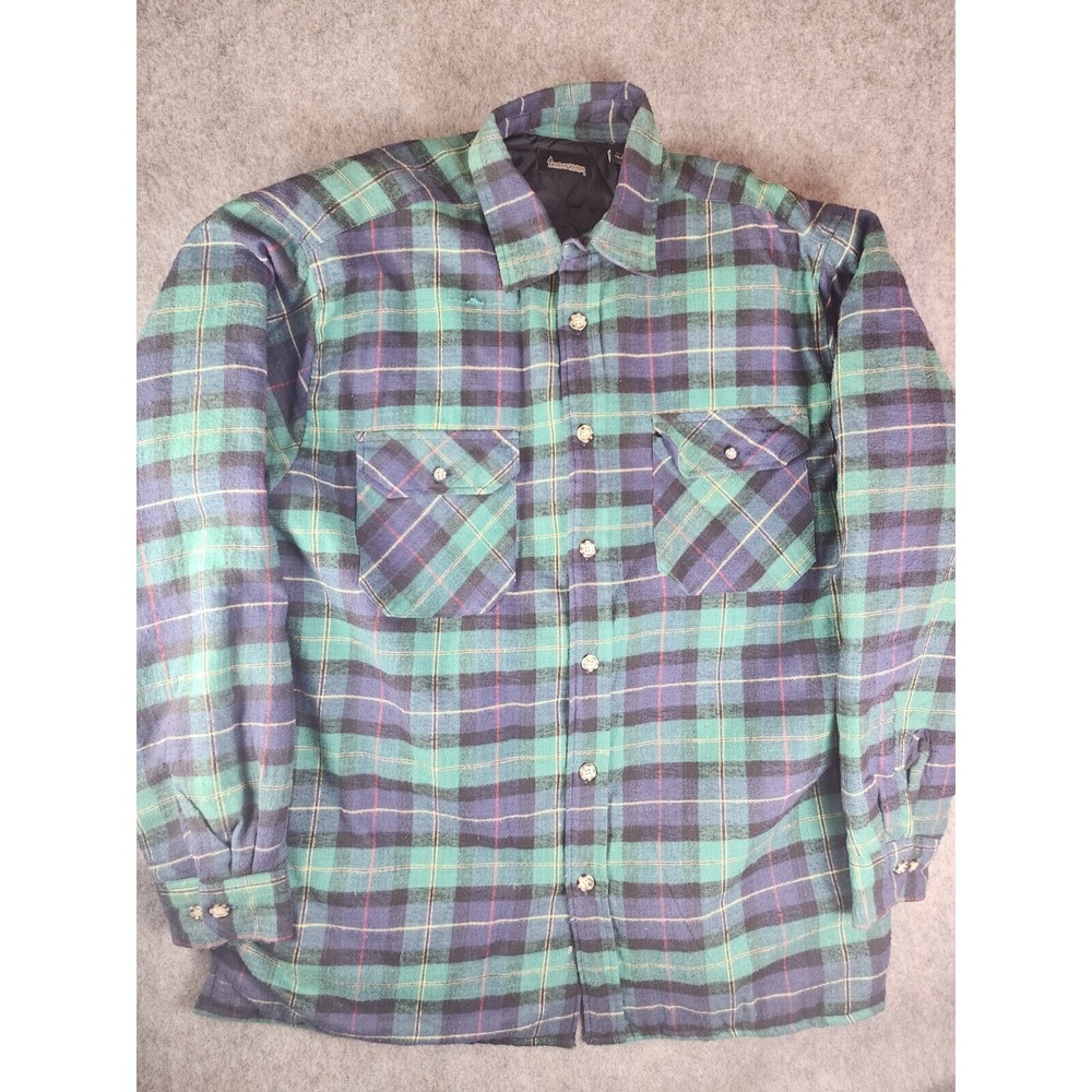 Timber Ridge Shirt Mens Large Green Red Plaid Long Sleeve Vintage Pockets